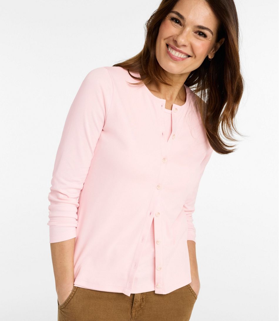 Women's Pima Cotton Tee, Long-Sleeve Crewneck Cardigan - Image 2