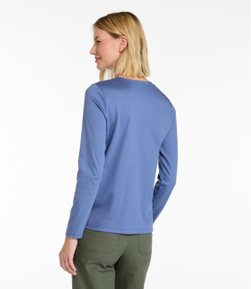 Women's Pima Cotton Tee, Long-Sleeve Crewneck Cardigan - Image 3