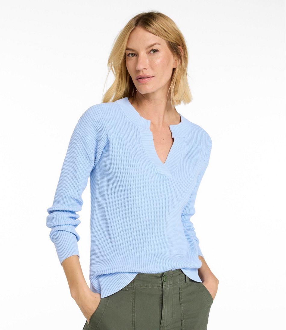 Women's Sunwashed Waffle Sweater, Splitneck - Image 2