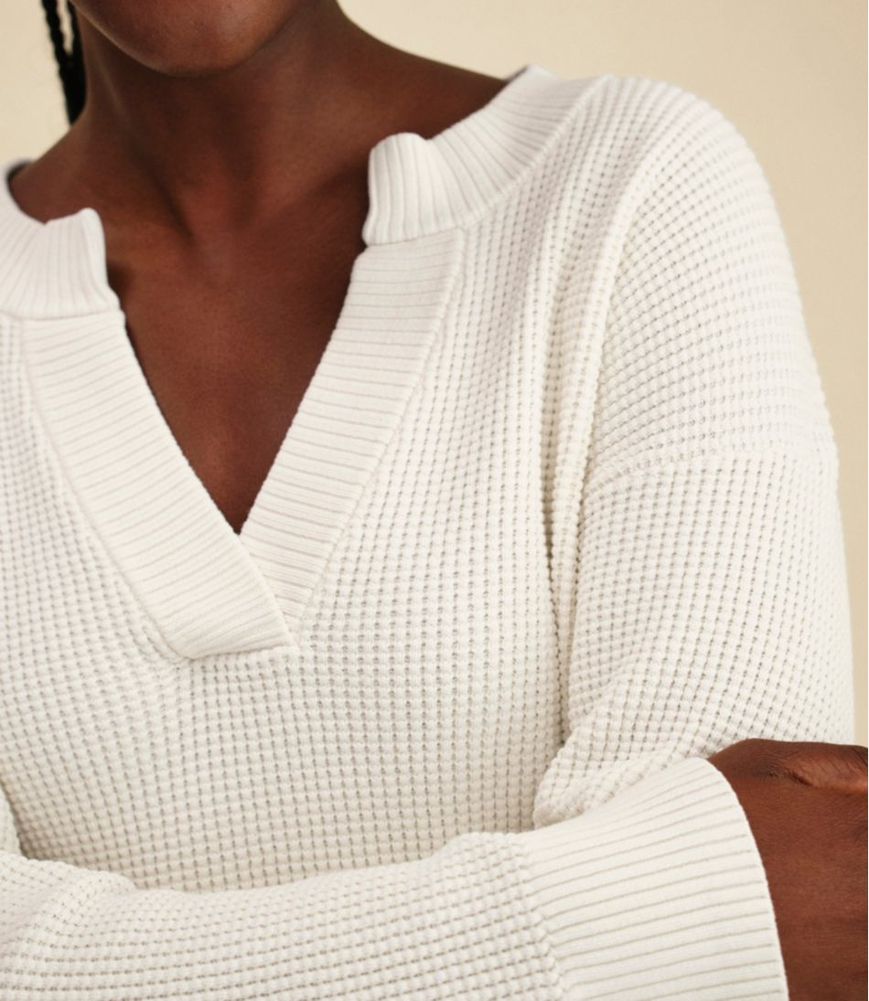Women's Sunwashed Waffle Sweater, Splitneck - Image 6