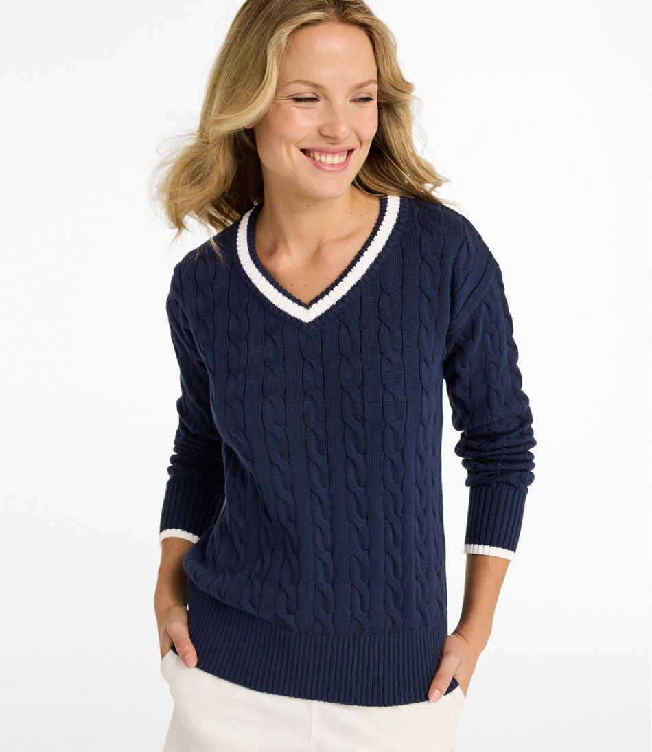 Women's The Original Double L? Sweater, Cable V-Neck - Image 2