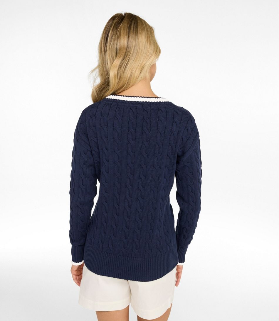 Women's The Original Double L? Sweater, Cable V-Neck - Image 3