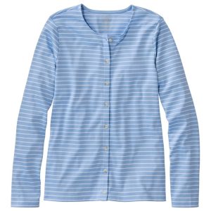 Women's Pima Cotton Tee, Long-Sleeve Crewneck Cardigan Stripe