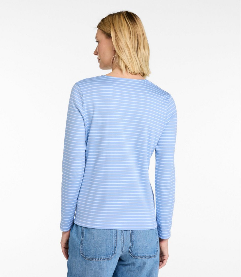 Women's Pima Cotton Tee, Long-Sleeve Crewneck Cardigan Stripe - Image 3