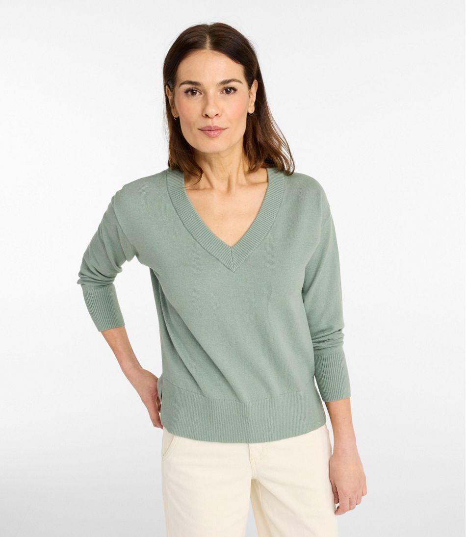Women's Cotton/Cashmere Sweater, V-Neck - Image 2