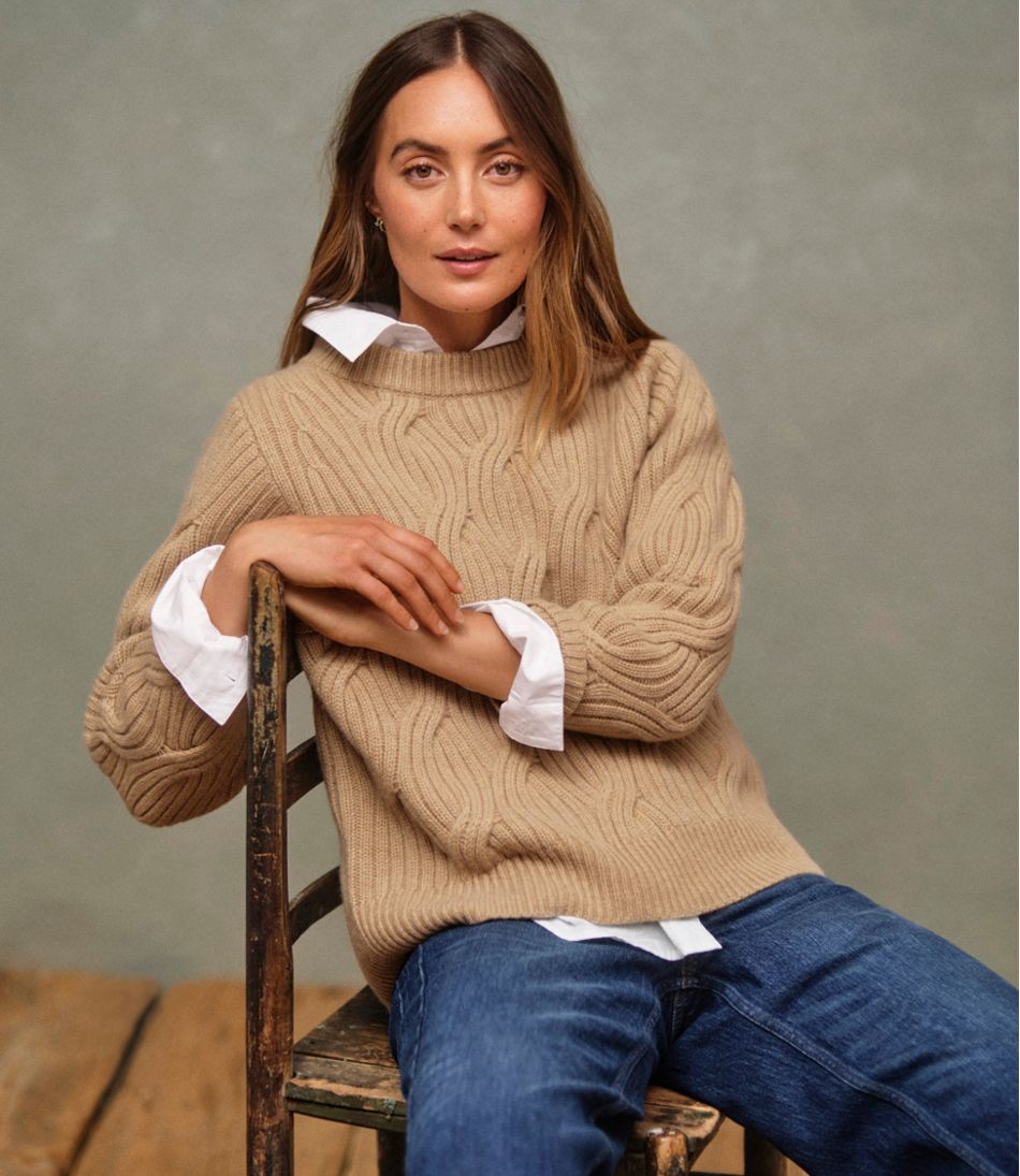 Women's Signature Premium Cashmere Cable Sweater, Crewneck - Image 6