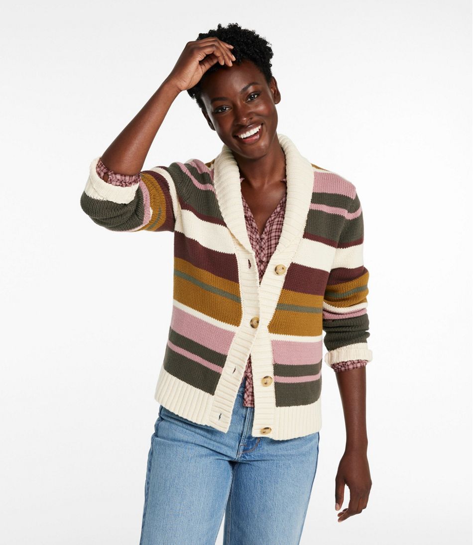 Women's Signature Original Cotton Sweater, Shawl Cardigan Stripe - Image 2