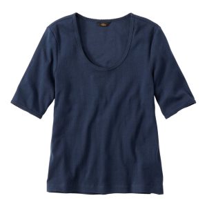 Women's Signature Premium Essential Pointelle Tee, Elbow-Sleeve Scoopneck