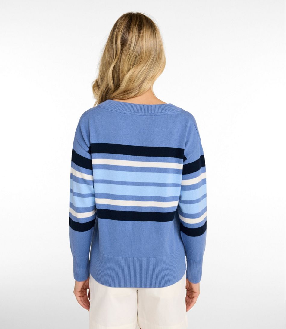 Women's Cotton/Cashmere Sweater, V-Neck Stripe - Image 3
