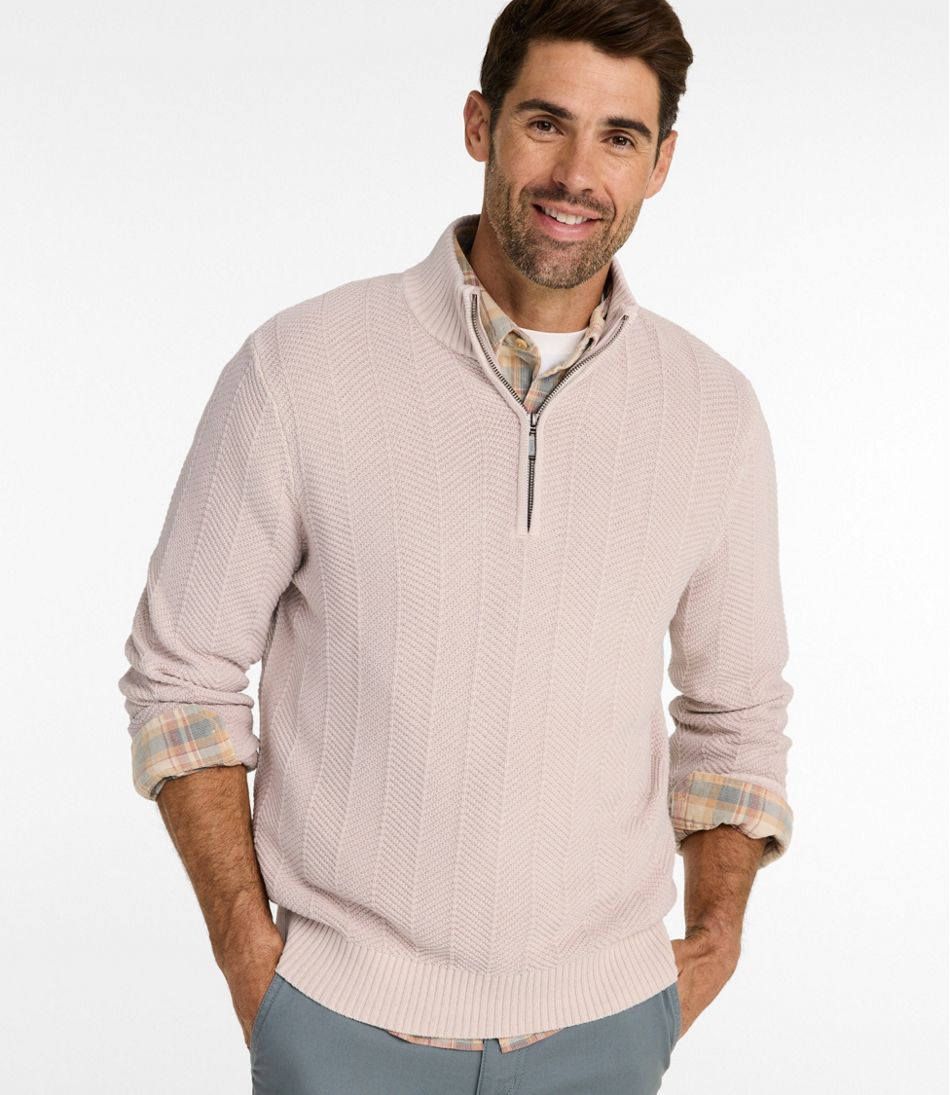 Men's Sunwashed Textured Cotton Sweater, Herringbone 1/4 Zip - Image 2