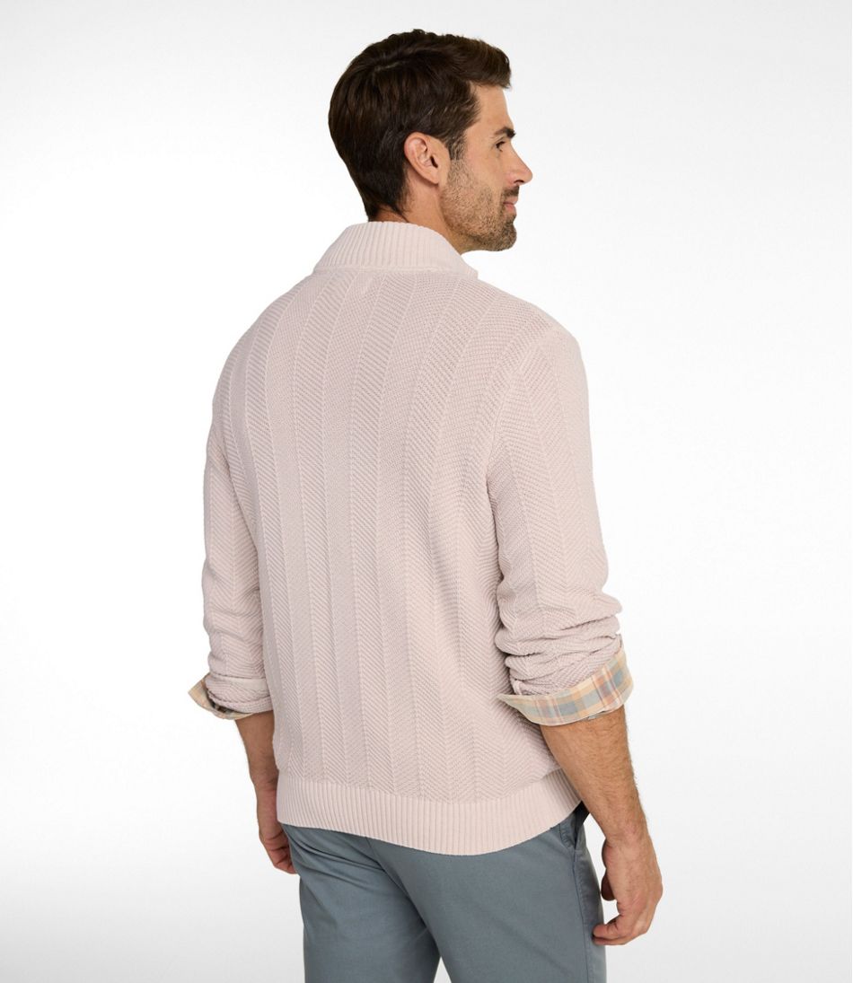 Men's Sunwashed Textured Cotton Sweater, Herringbone 1/4 Zip - Image 3