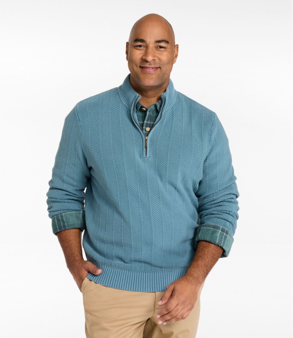 Men's Sunwashed Textured Cotton Sweater, Herringbone 1/4 Zip - Image 4