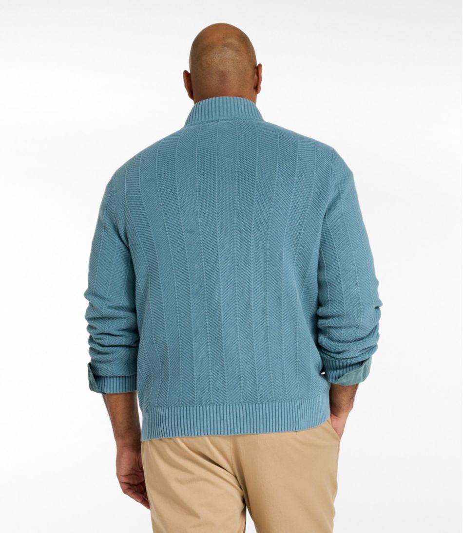 Men's Sunwashed Textured Cotton Sweater, Herringbone 1/4 Zip - Image 5