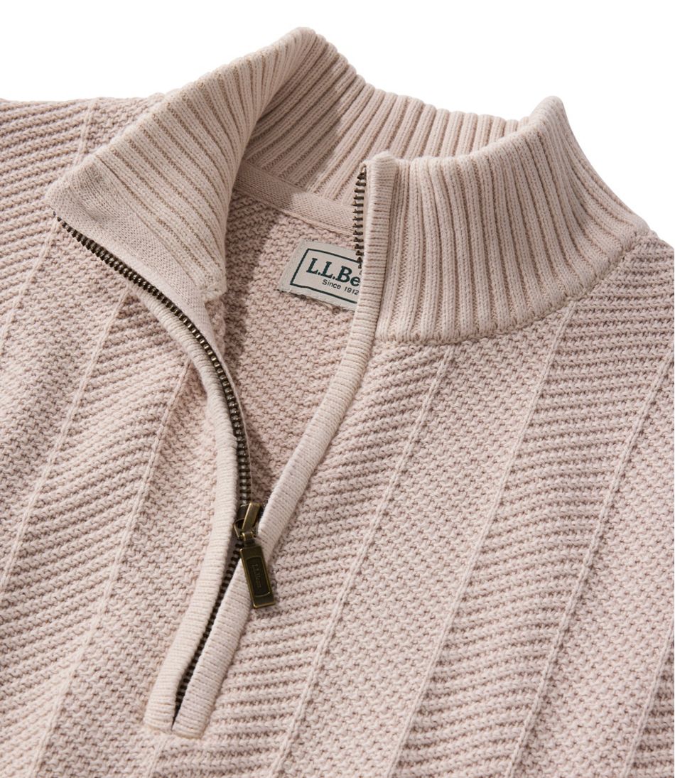 Men's Sunwashed Textured Cotton Sweater, Herringbone 1/4 Zip - Image 6