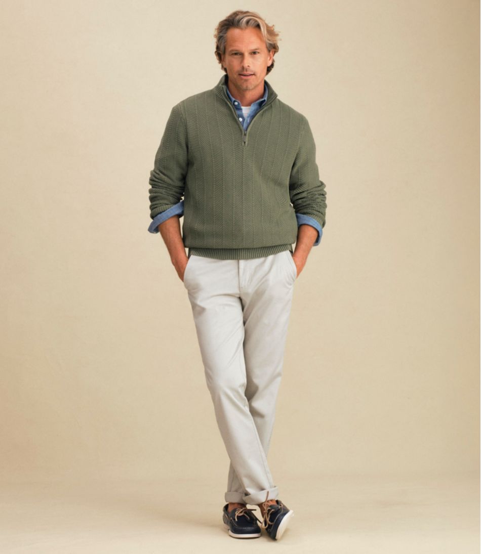 Men's Sunwashed Textured Cotton Sweater, Herringbone 1/4 Zip - Image 8