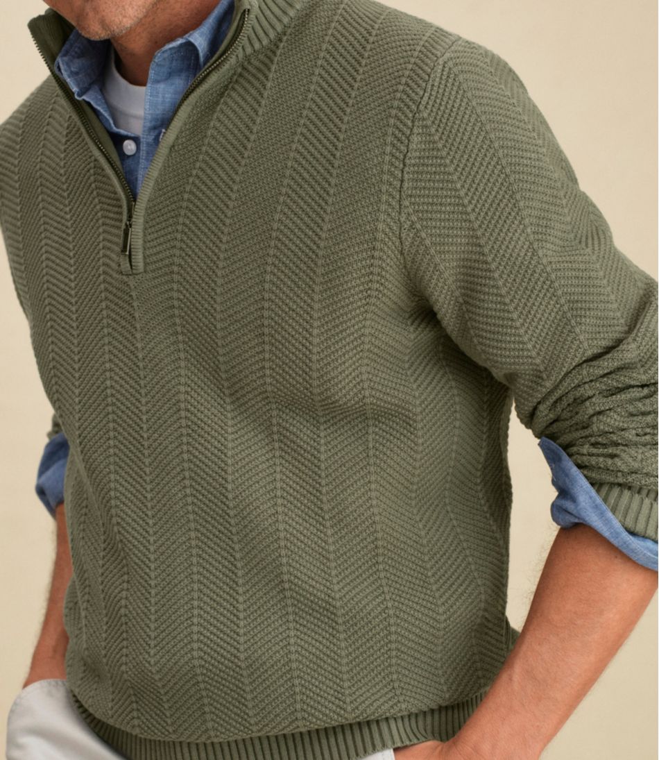 Men's Sunwashed Textured Cotton Sweater, Herringbone 1/4 Zip - Image 9