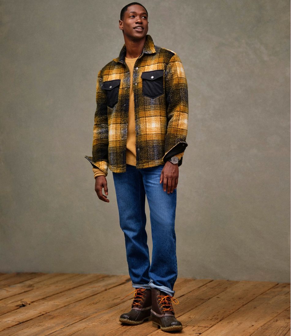 Men's Signature Mixed Media Fleece Shirt Jacket, Plaid - Image 5