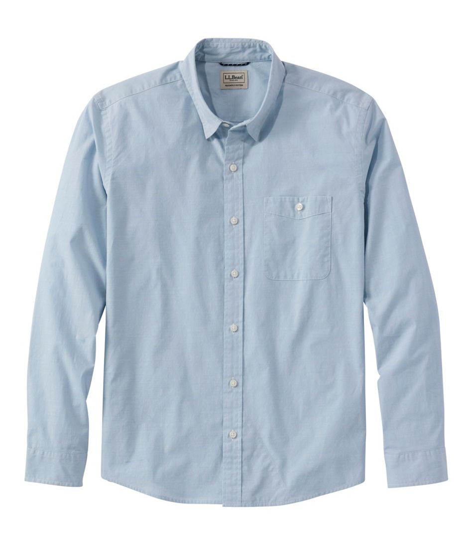 Men's Comfort Stretch Performance? Chambray Shirt, Long-Sleeve, Slightly Fitted Untucked Fit
