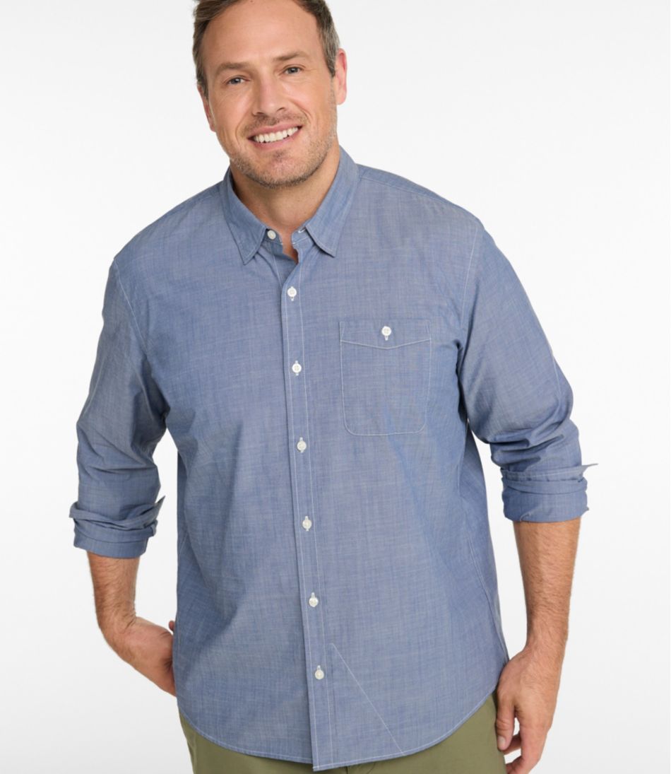 Men's Comfort Stretch Performance? Chambray Shirt, Long-Sleeve, Slightly Fitted Untucked Fit - Image 4