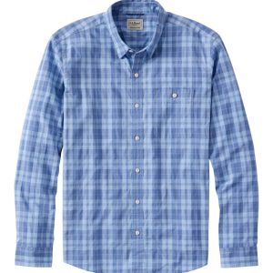 Men's Comfort Stretch Performance? Chambray Shirt, Long-Sleeve, Slightly Fitted Untucked Fit, Plaid