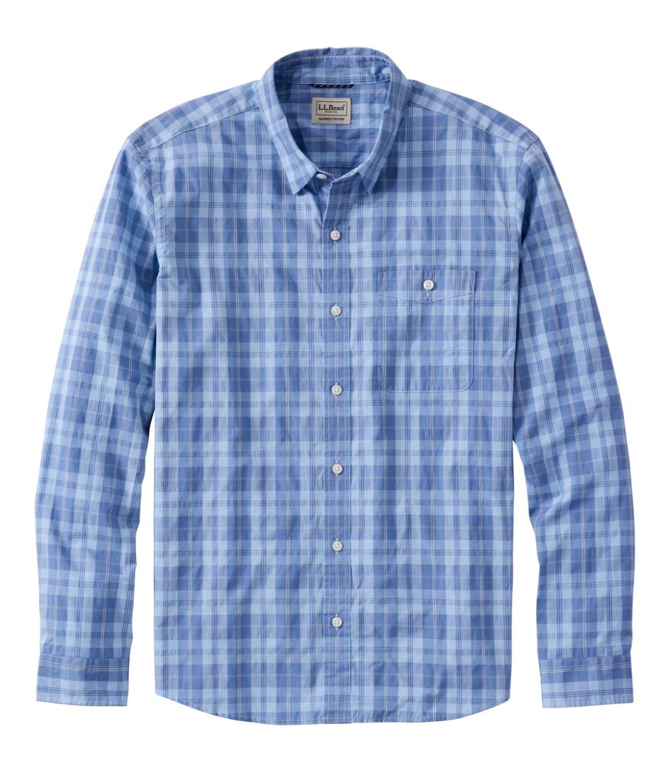 Men's Comfort Stretch Performance? Chambray Shirt, Long-Sleeve, Slightly Fitted Untucked Fit, Plaid
