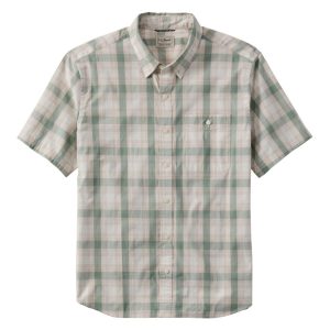 Men's Comfort Stretch Performance? Chambray Shirt, Short-Sleeve, Slightly Fitted Untucked Fit, Plaid