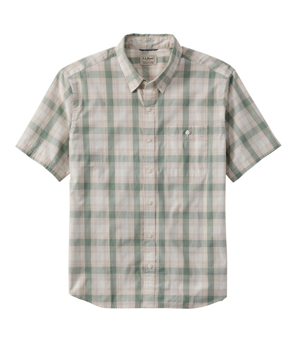 Men's Comfort Stretch Performance? Chambray Shirt, Short-Sleeve, Slightly Fitted Untucked Fit, Plaid