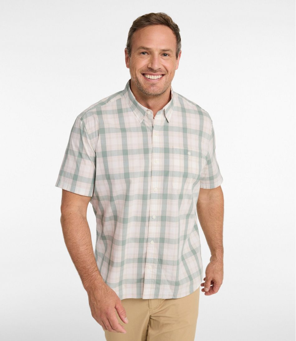 Men's Comfort Stretch Performance? Chambray Shirt, Short-Sleeve, Slightly Fitted Untucked Fit, Plaid - Image 4