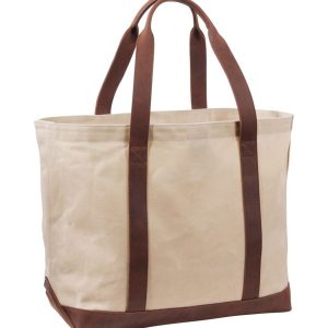 Leather-Trim Waxed Canvas Tote