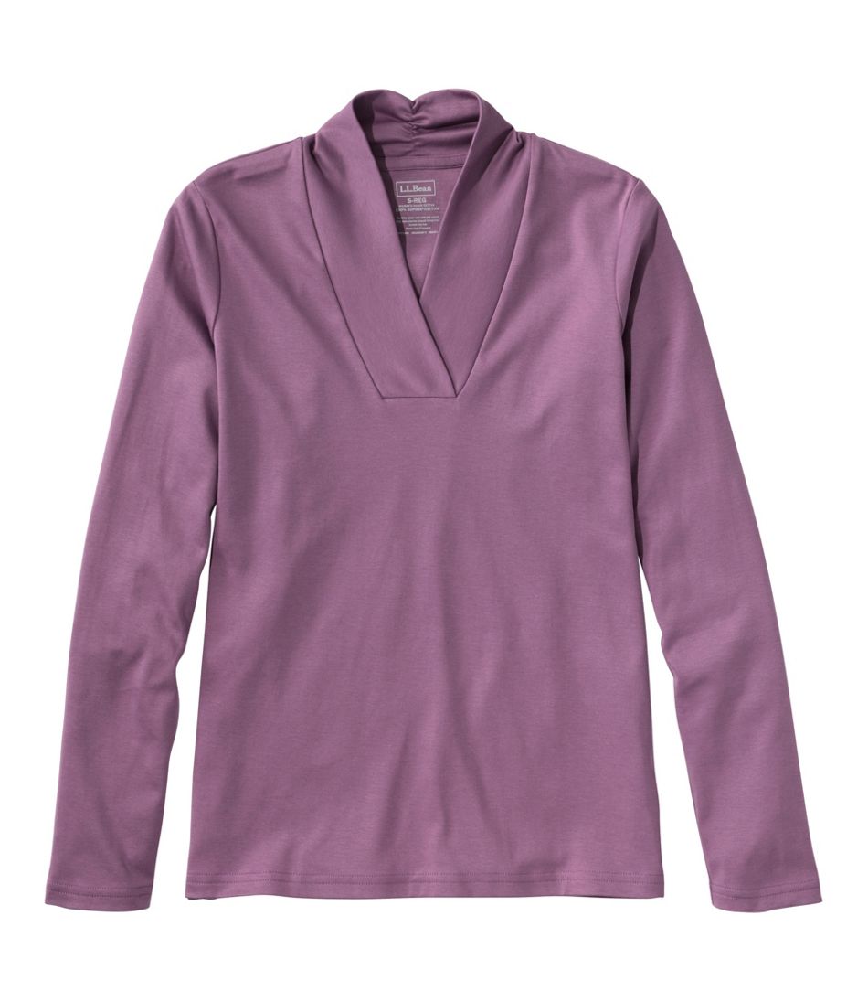 Women's Pima Cotton Tee, Shawl Long-Sleeve