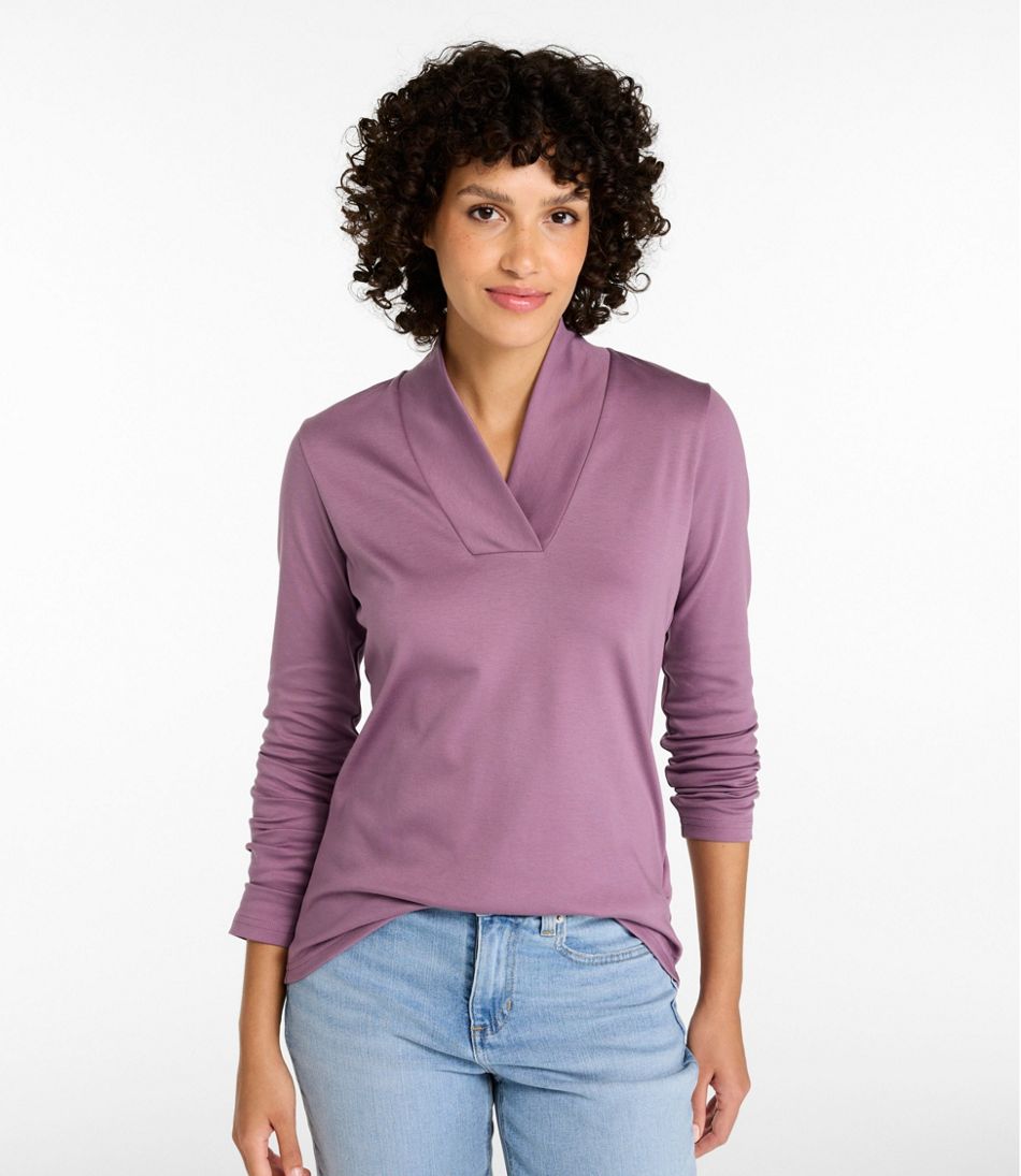 Women's Pima Cotton Tee, Shawl Long-Sleeve - Image 2