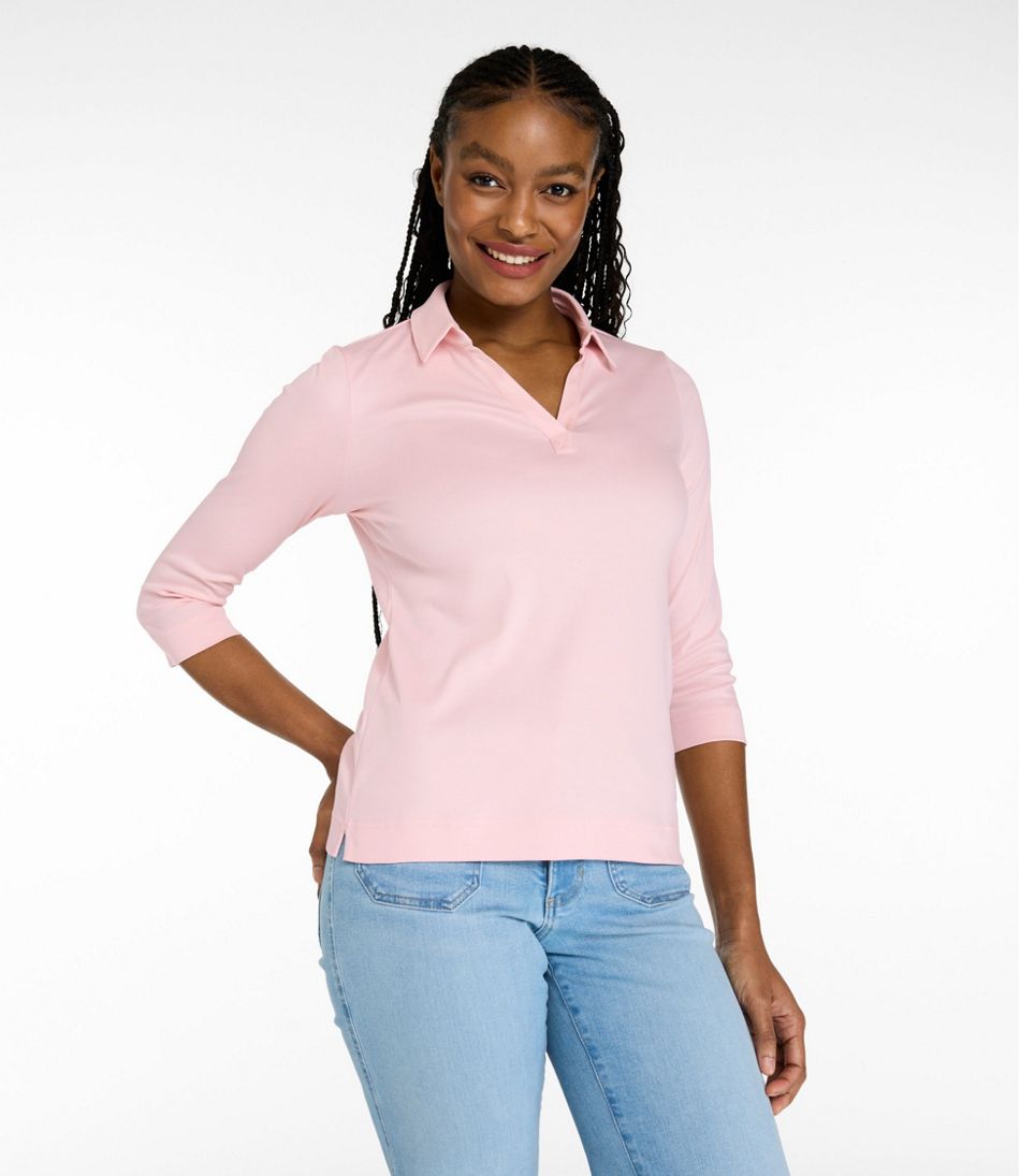 Women's Pima Cotton Tee, Three-Quarter-Sleeve Polo - Image 2