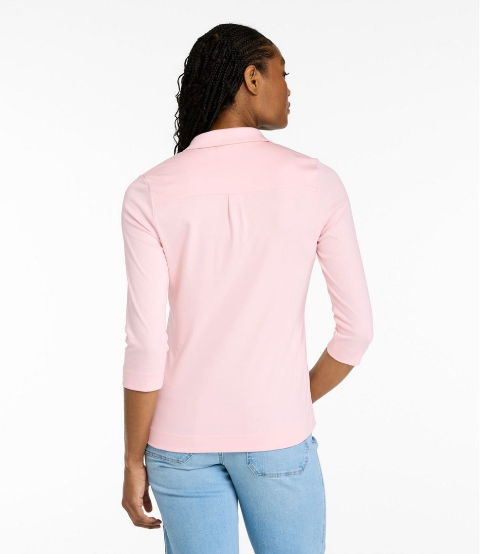 Women's Pima Cotton Tee, Three-Quarter-Sleeve Polo - Image 3