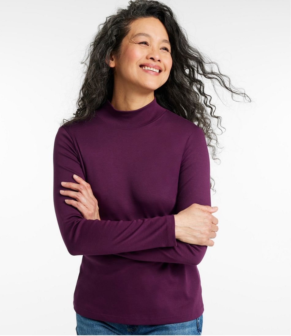 Women's Pima Cotton Tee, Long-Sleeve Mockneck - Image 2