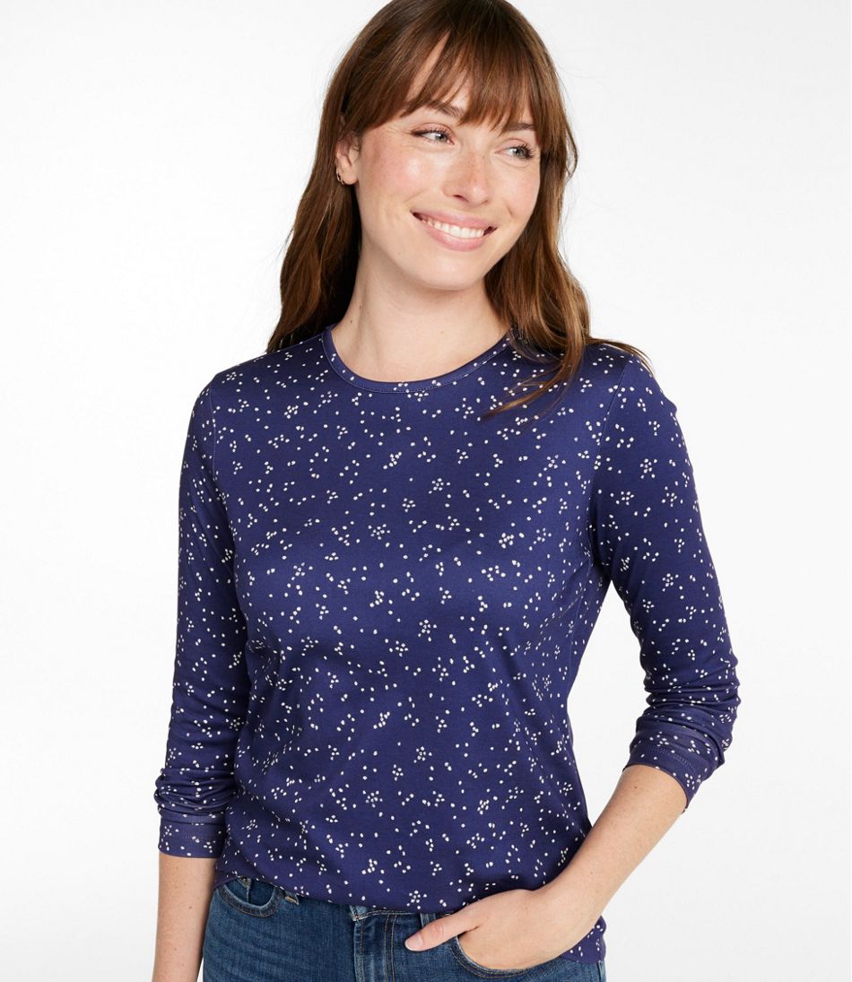 Women's Pima Cotton Tee, Long-Sleeve Crewneck Print - Image 2