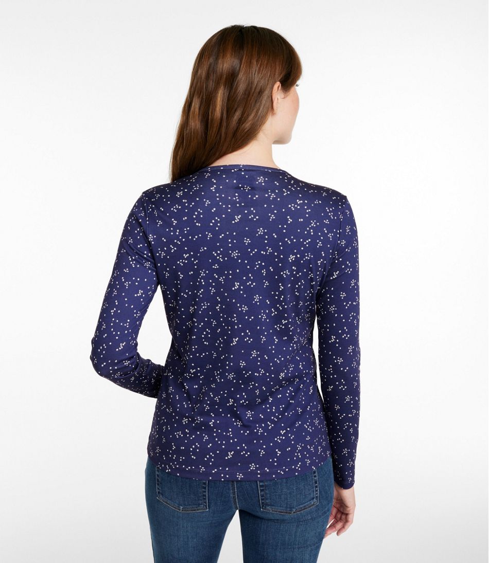 Women's Pima Cotton Tee, Long-Sleeve Crewneck Print - Image 3