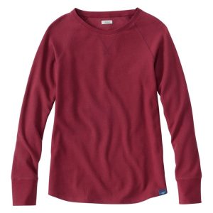 Women's Unshrinkable Mini-Waffle Tee, Long-Sleeve Crewneck