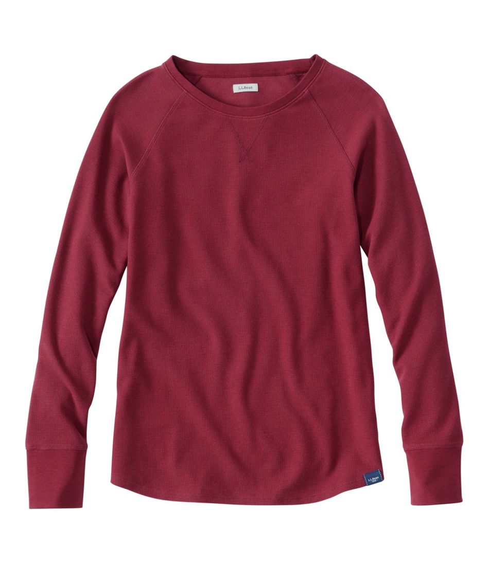 Women's Unshrinkable Mini-Waffle Tee, Long-Sleeve Crewneck