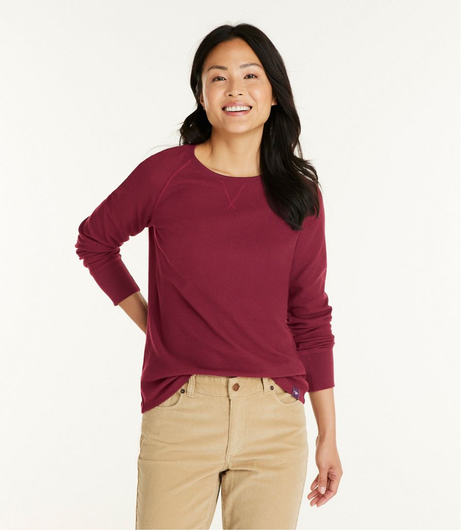Women's Unshrinkable Mini-Waffle Tee, Long-Sleeve Crewneck - Image 2