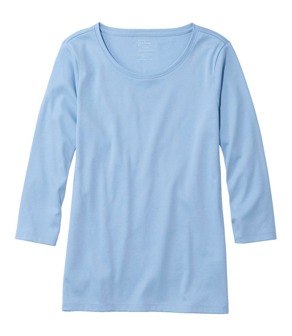 Women's Pima Cotton Shaped Tee, Three-Quarter-Sleeve Jewelneck
