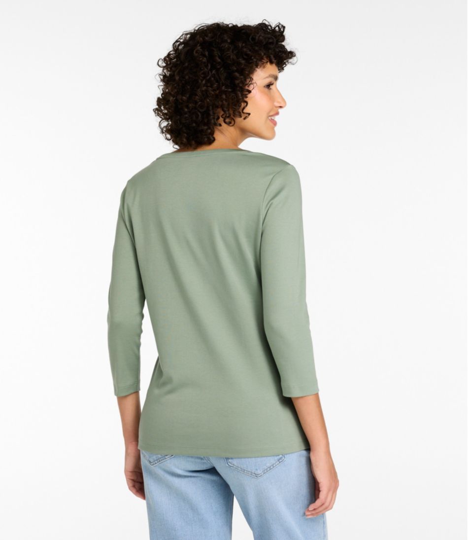 Women's Pima Cotton Shaped Tee, Three-Quarter-Sleeve Jewelneck - Image 3