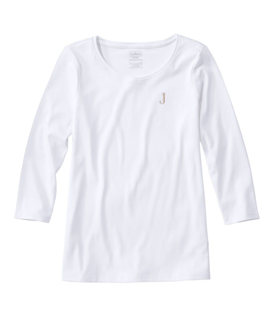 Women's Pima Cotton Shaped Tee, Three-Quarter-Sleeve Jewelneck - Image 5