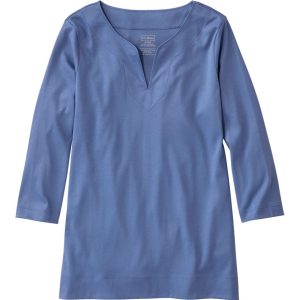 Women's Pima Cotton Tunic, Three-Quarter-Sleeve Splitneck