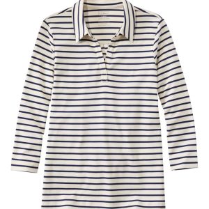 Women's Pima Cotton Tee, Three-Quarter-Sleeve Polo Stripe