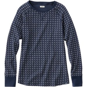 Women's Unshrinkable Mini-Waffle Tee, Long-Sleeve Crewneck Stripe