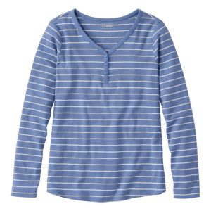 Women's L.L.Bean V-Neck Henley, Long-Sleeve Stripe