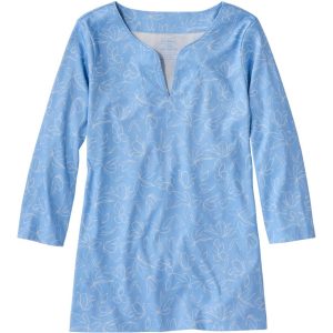 Women's Pima Cotton Tunic, Three-Quarter-Sleeve Splitneck Print