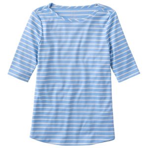 Women's Pima Cotton Tee, Elbow-Sleeve Boatneck Stripe