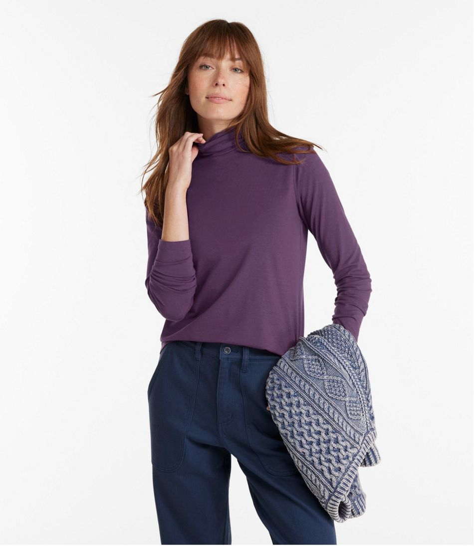 Women's Soft Stretch Supima-Blend Tee, Turtleneck - Image 2