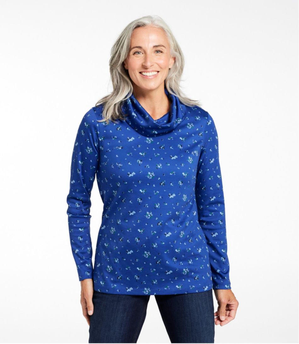 Women's Pima Cotton Tee, Long-Sleeve Cowlneck Print - Image 2